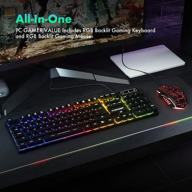 Alt view image 6 of 6 - Gaming Keyboard and Mouse Combo, Wired Full Size Keyboard Mouse | RGB Backlit Mechanical Feeling Keyboard, Adjustable DPI and 4 Colors Breathing Mouse for PC Laptop Computer Game and Work