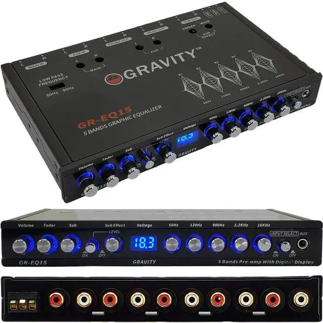 Main image of EQ15 1/2 Din Five Equalization Bands Car Audio Equalizer EQ Front, Rear +Master Volume Control with up to 9 Volts RMS of Output/Three Stereo RCA Output
