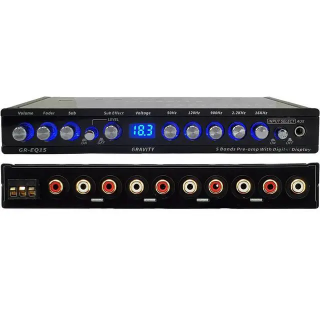 Alt view image 2 of 6 - EQ15 1/2 Din Five Equalization Bands Car Audio Equalizer EQ Front, Rear +Master Volume Control with up to 9 Volts RMS of Output/Three Stereo RCA Output