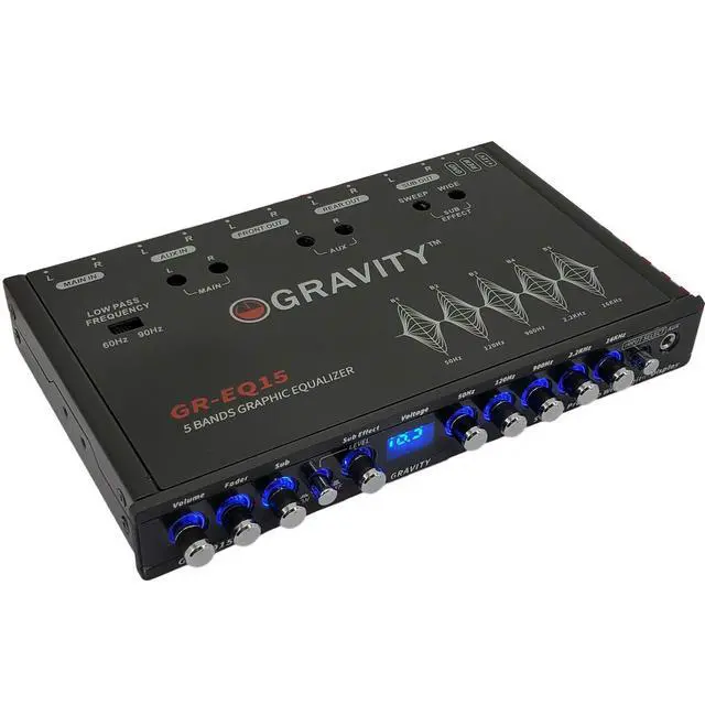 Alt view image 6 of 6 - EQ15 1/2 Din Five Equalization Bands Car Audio Equalizer EQ Front, Rear +Master Volume Control with up to 9 Volts RMS of Output/Three Stereo RCA Output