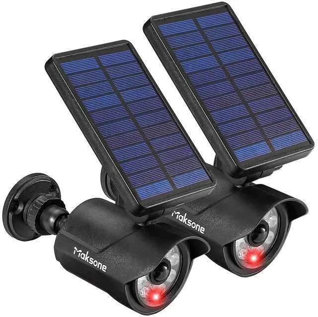Main image of Solar Lights Motion Sensor Security Light METAL Finishing, Fake Camera Red Indicator Dummy Camera IP66 Waterproof Lamp Outdoor Landscape&Wall mount Highly Bright 2400mAh for garden yard 2 Pack