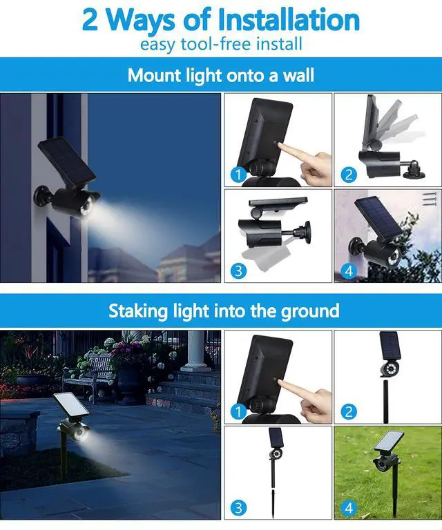 Alt view image 4 of 6 - Solar Lights Motion Sensor Security Light METAL Finishing, Fake Camera Red Indicator Dummy Camera IP66 Waterproof Lamp Outdoor Landscape&Wall mount Highly Bright 2400mAh for garden yard 2 Pack