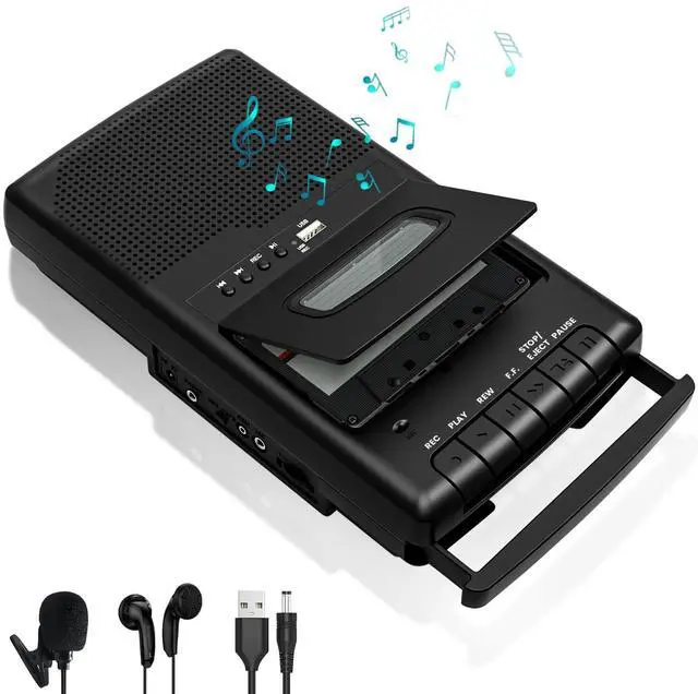 Main image of Portable Cassette Player and Recorder Converter, Convert Cassette to Digital & Save to USB Drive, Audio Tape Recorder with Retractable Handle, Independent Microphone, Built-in Speaker