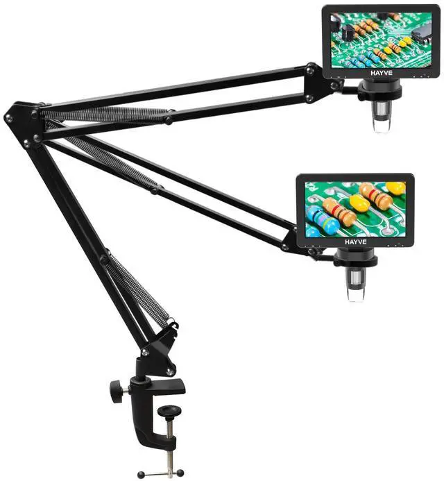 Main image of Microscope Arm Stand,Adjustable Metal Bracket with Clamp and Grommet Base,Coin Microscope Mount ,Compatible with Model DM4 DM9 MS1 MS3& Most 4.3'',7'' Digital Microscopes (1.37inch(for DM9-H)) | Compa