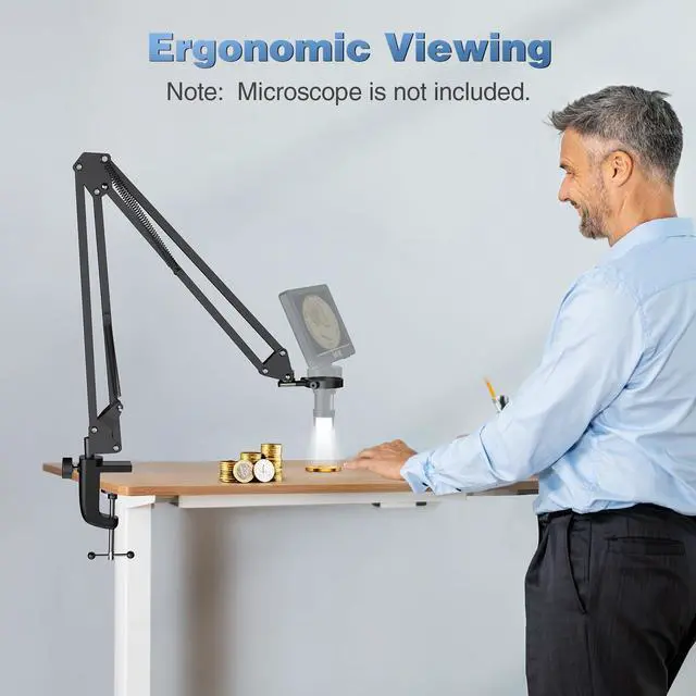 Alt view image 3 of 6 - Microscope Arm Stand,Adjustable Metal Bracket with Clamp and Grommet Base,Coin Microscope Mount ,Compatible with Model DM4 DM9 MS1 MS3& Most 4.3'',7'' Digital Microscopes (1.37inch(for DM9-H)) | Compa