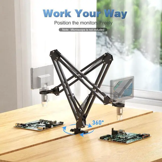 Alt view image 4 of 6 - Microscope Arm Stand,Adjustable Metal Bracket with Clamp and Grommet Base,Coin Microscope Mount ,Compatible with Model DM4 DM9 MS1 MS3& Most 4.3'',7'' Digital Microscopes (1.37inch(for DM9-H)) | Compa