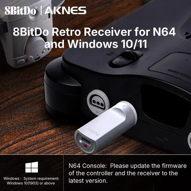 Alt view image 2 of 6 - Retro Receiver Adapter for N64 Console, Support Vibration & Memory | Compatible with NSO N64,PS5,PS4,X box Series X|S,Switch Pro,X box One Bluetooth Controllers on N64 Console&Windows
