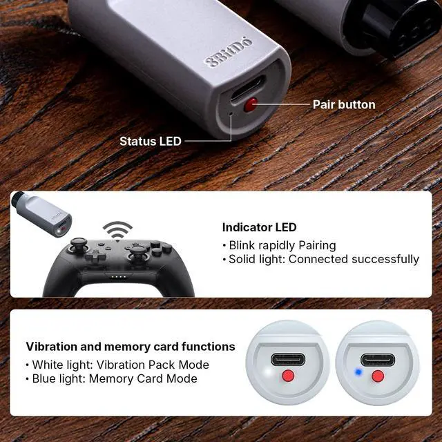 Alt view image 4 of 6 - Retro Receiver Adapter for N64 Console, Support Vibration & Memory | Compatible with NSO N64,PS5,PS4,X box Series X|S,Switch Pro,X box One Bluetooth Controllers on N64 Console&Windows