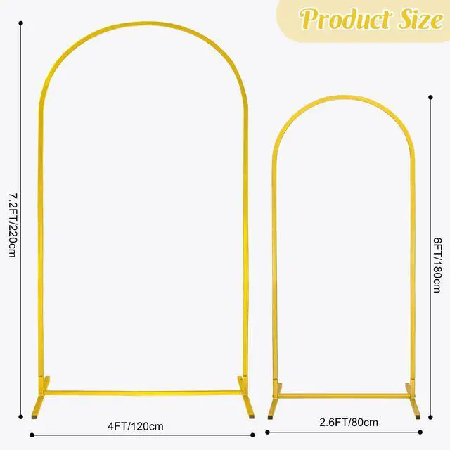 Alt view image 2 of 6 - Gold Metal Arch Backdrop Stand 2 Set 7.2FT, 6FT Wedding Arch Stand Arched Door Frame for Birthday Party Baby Shower Ceremony Indoor Outdoor Celebration Decor (7.2FT, 6FT)