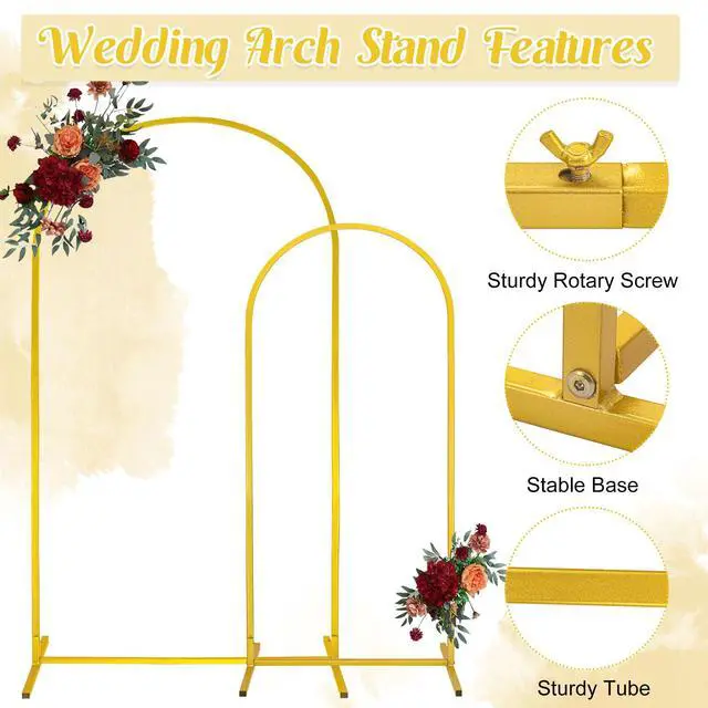 Alt view image 3 of 6 - Gold Metal Arch Backdrop Stand 2 Set 7.2FT, 6FT Wedding Arch Stand Arched Door Frame for Birthday Party Baby Shower Ceremony Indoor Outdoor Celebration Decor (7.2FT, 6FT)
