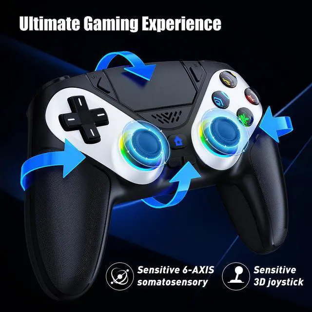 Alt view image 6 of 6 - LED Wireless Controller for PS5, Compatible with PS5 Pro/Slim/PC, Dual Vibration, Macro/Turbo Function, 3.5mm Audio Jack, 6-Axis Motion Control Gamepad with Speaker(Black)