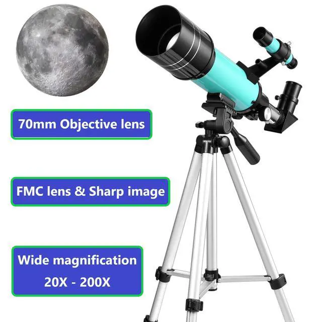 Alt view image 2 of 6 - Telescope 70mm Aperture for Kids & Astronomy Beginners, Travel Telescope with Adjustable Tripod & Phone Adaper, Magnification 20X200X