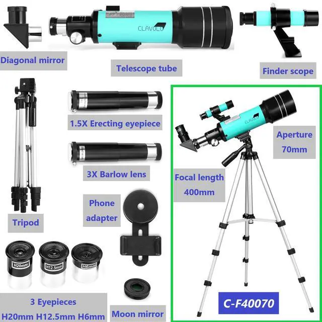 Alt view image 4 of 6 - Telescope 70mm Aperture for Kids & Astronomy Beginners, Travel Telescope with Adjustable Tripod & Phone Adaper, Magnification 20X200X