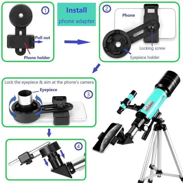 Alt view image 5 of 6 - Telescope 70mm Aperture for Kids & Astronomy Beginners, Travel Telescope with Adjustable Tripod & Phone Adaper, Magnification 20X200X