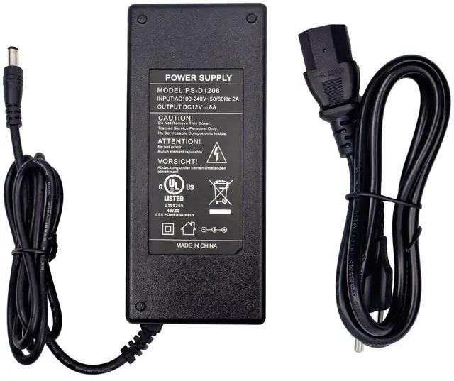 Main image of Ultra PoE UL Listed 12V 8A Power Supply Adapter, 96W AC to DC Transformer | AC 100-240V to DC 12V 8A, 4ft DC Cord, 5.5 X 2.5mm Barrel Plug, For LED Strip Lights, CCTV Camera, 3D Scanner