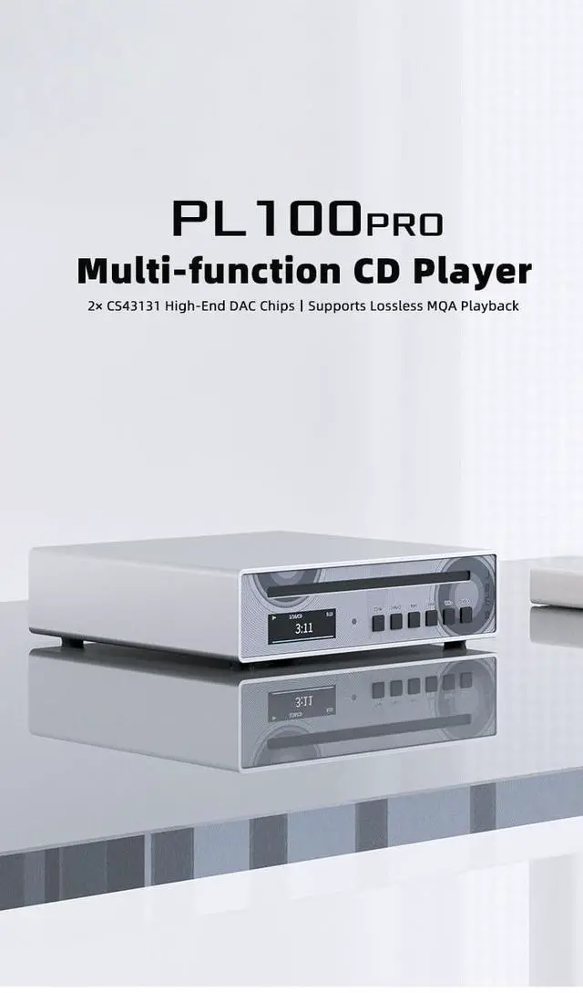 Alt view image 4 of 6 - SMSL PL100 PRO Multi-Function CD Player 2X CS43131 High-End DAC Chips Supports Lossless MQA Playback with Remote Control (Silver)
