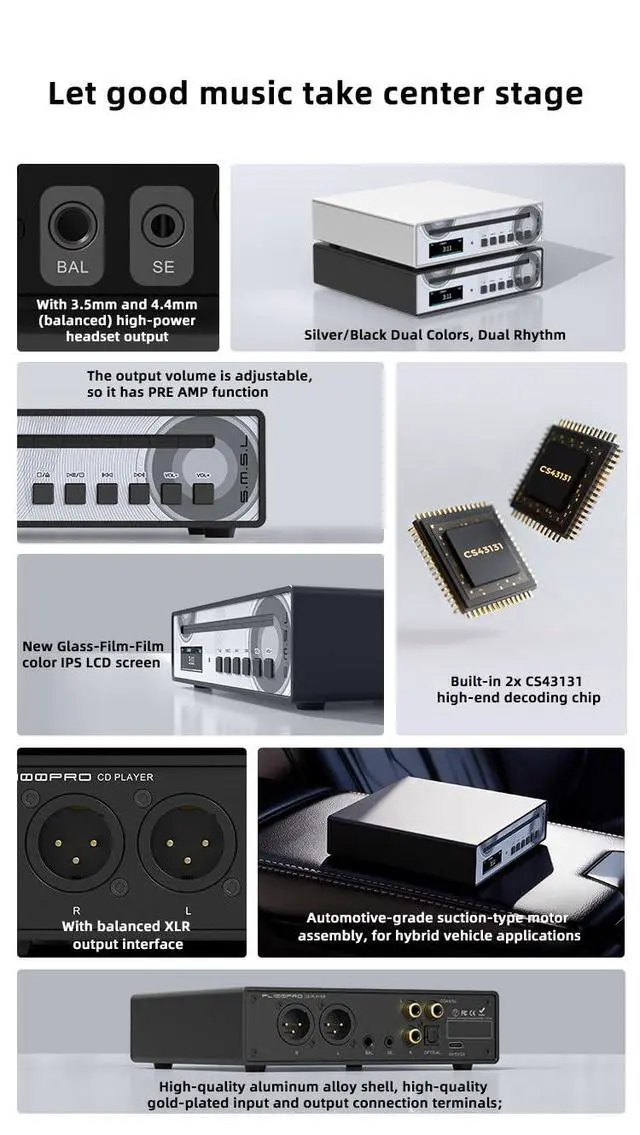 Alt view image 5 of 6 - SMSL PL100 PRO Multi-Function CD Player 2X CS43131 High-End DAC Chips Supports Lossless MQA Playback with Remote Control (Silver)