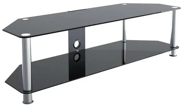 Main image of Black Glass TV Stand with Chrome Legs, Cable Management and Two Lower Glass Shelves, for TVs up to 65 Inch and 132 lbs, 44 lb Shelf Capacity, SDC1400CM-A