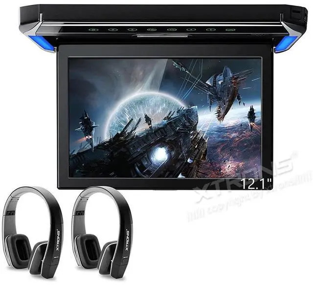Main image of ® 12.1 Inch 1080P Video Car Overhead Player Roof Mounted Monitor HDMI Port with Black New Version IR Headphones (No DVD)