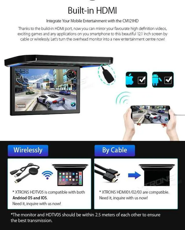 Alt view image 5 of 6 - ® 12.1 Inch 1080P Video Car Overhead Player Roof Mounted Monitor HDMI Port with White New Version IR Headphones (No DVD)