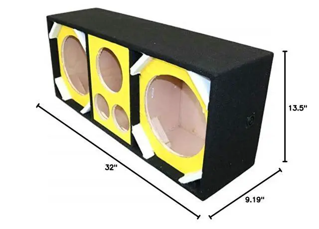 Alt view image 2 of 2 - D10T2H1YELLOW Empty Chuchera Speaker Enclosure with Quad Port Two 10-inch Woofers Plus Two Tweeters and One Horn Heavy Duty Carpet Embroidered Stitched Logo - Yellow