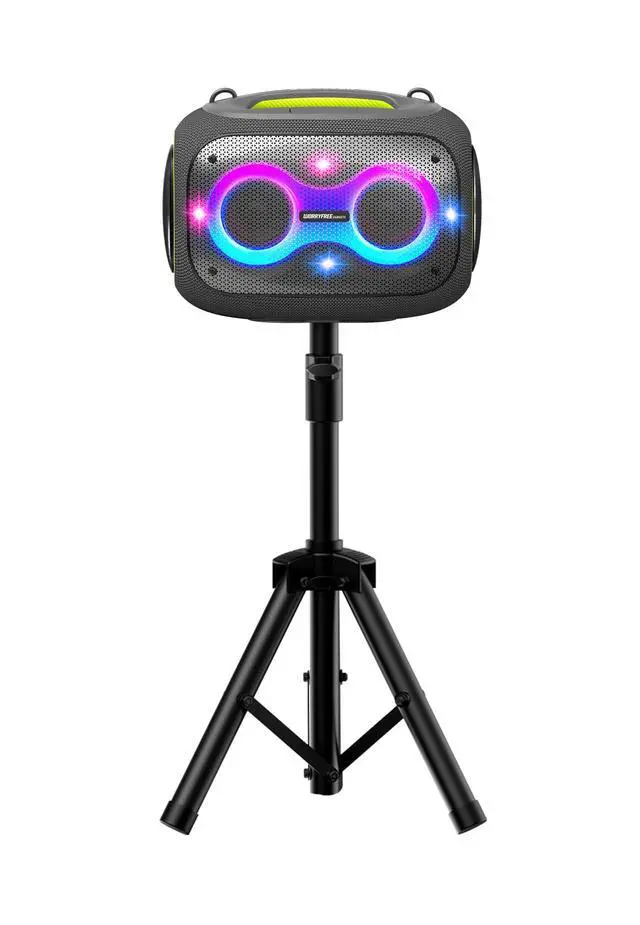 Alt view image 2 of 6 - Portable Bluetooth Speaker with Dual Wireless Mics with Volume Control, 120W, Tripod Stand, 10+ Hours Playtime, Big Bass TWS/USB/TF Card/AUX IPX6 Waterproof Party Box (Gray)