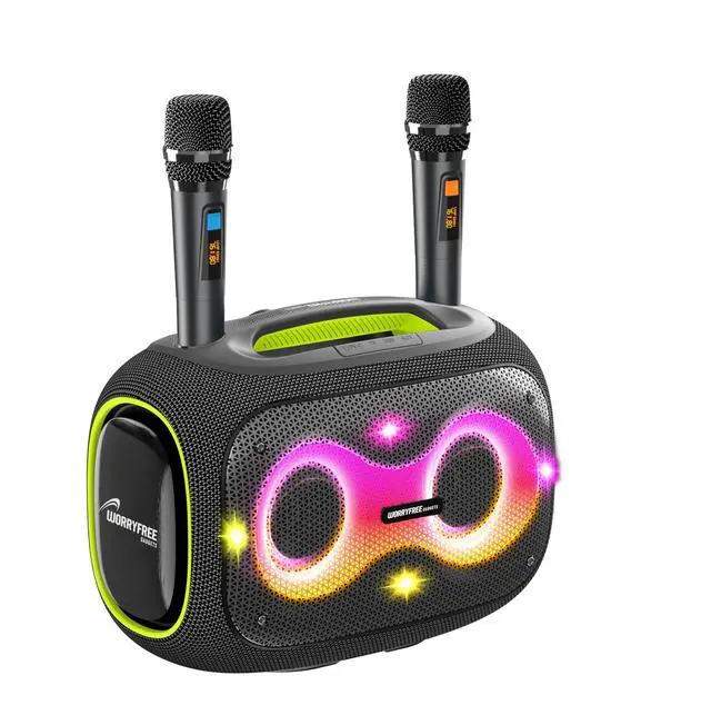 Alt view image 3 of 6 - Portable Bluetooth Speaker with Dual Wireless Mics with Volume Control, 120W, Tripod Stand, 10+ Hours Playtime, Big Bass TWS/USB/TF Card/AUX IPX6 Waterproof Party Box (Gray)