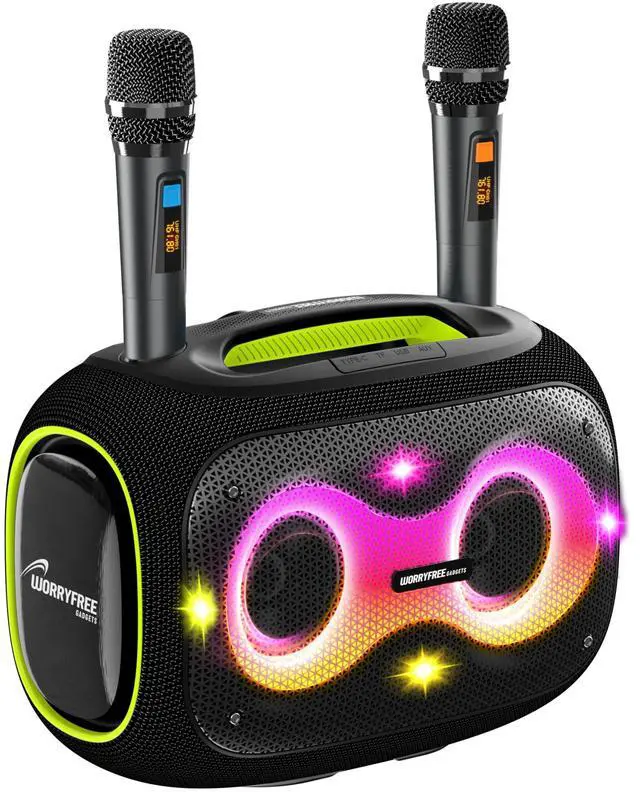 Alt view image 2 of 6 - Portable Bluetooth Speaker with Dual Wireless Mics with Volume Control, 120W, Tripod Stand, 10+ Hours Playtime, Big Bass TWS/USB/TF Card/AUX IPX6 Waterproof Party Box (Black)