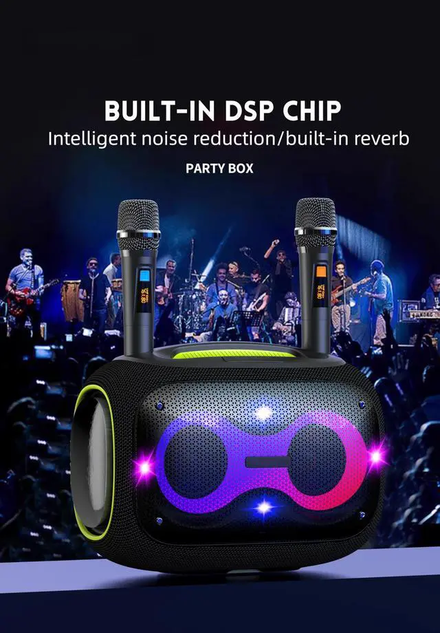 Alt view image 5 of 6 - Portable Bluetooth Speaker with Dual Wireless Mics with Volume Control, 120W, Tripod Stand, 10+ Hours Playtime, Big Bass TWS/USB/TF Card/AUX IPX6 Waterproof Party Box (Black)