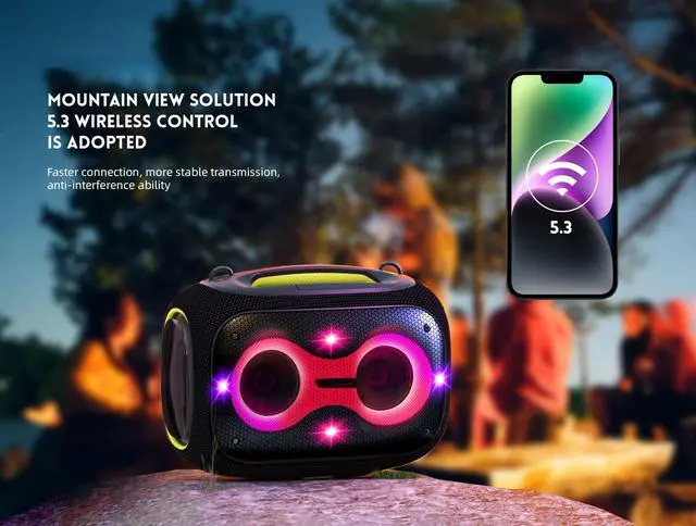 Alt view image 6 of 6 - Portable Bluetooth Speaker with Dual Wireless Mics with Volume Control, 120W, Tripod Stand, 10+ Hours Playtime, Big Bass TWS/USB/TF Card/AUX IPX6 Waterproof Party Box (Black)