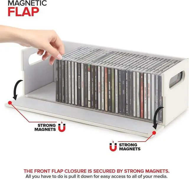 Alt view image 3 of 6 - 12-Pack CD Storage Box, Organizer Shelf for DVDs, Cassette Tapes, Disc Holder Stores Up to 40 CDs, Faux Leather (White Interior)