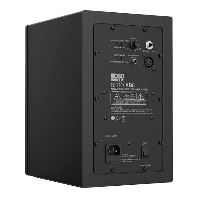 Alt view image 4 of 6 - Nero AB5 Powered Studio Monitor Speaker, 5.25 Inch Active Bookshelf Speaker, 100W RMS Class D Amplifier, DSP, XLR, Jack and RCA Inputs, Black, Single