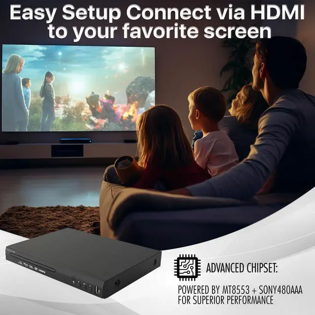 Alt view image 5 of 6 - Compact HDMI Blu-ray Player with Remote Control | 6' HDMI Cable and Multi-Language Support | Bluray and dvd Players for TV | Supports Multiple Disc Formats and Dolby Surround Sound