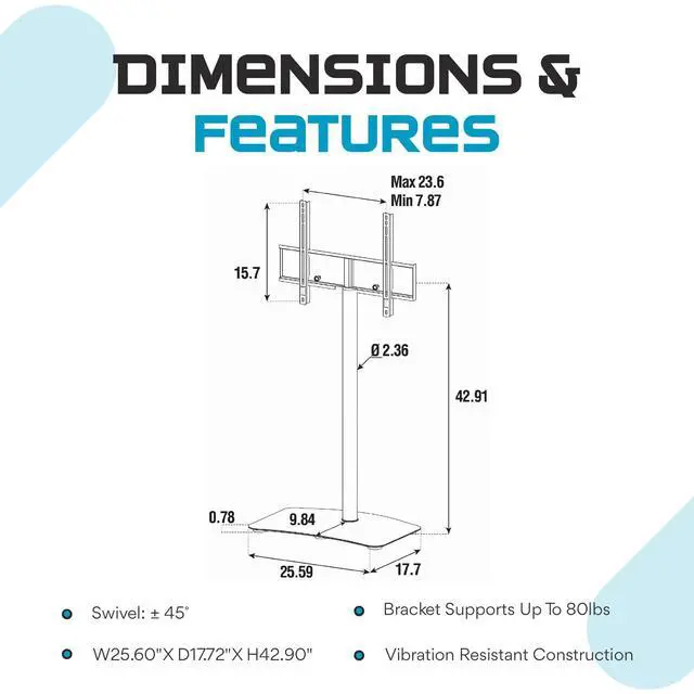 Alt view image 4 of 6 - PL-2800 Premium TV Stand for Living Room & Bedroom Modern Luxury Floor Stands with Swivel Mount & Tempered Glass Base Universal Television Stand Fits Flat Screen TVs up to 65 Inch