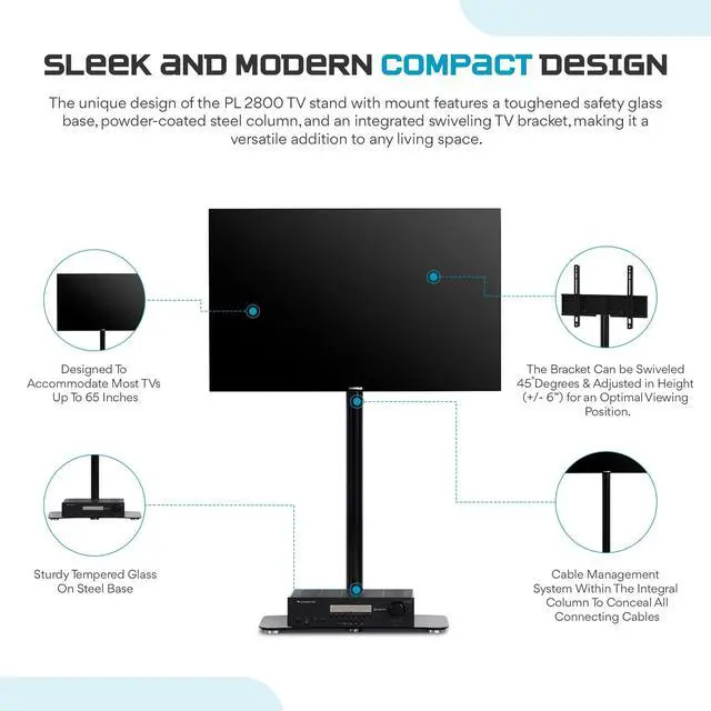 Alt view image 5 of 6 - PL-2800 Premium TV Stand for Living Room & Bedroom Modern Luxury Floor Stands with Swivel Mount & Tempered Glass Base Universal Television Stand Fits Flat Screen TVs up to 65 Inch