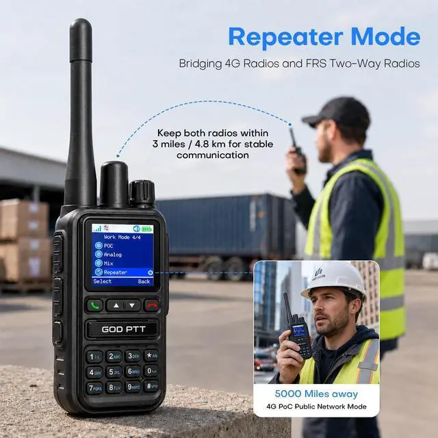 Alt view image 4 of 6 - PoC+FRS Dual Mode 4G LTE Long Range Walkie Talkies, Black, 2 Pack | Phone Calls | Programmable | FRS Compatible | Nationwide 4G | One-Touch Pairing | Relay Mode | Power Saving | Noise Reduction