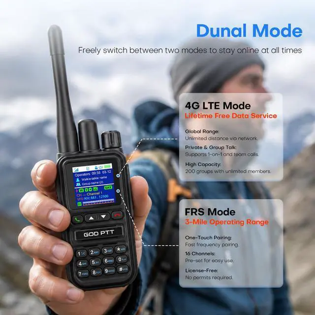 Alt view image 5 of 6 - PoC+FRS Dual Mode 4G LTE Long Range Walkie Talkies, Black, 2 Pack | Phone Calls | Programmable | FRS Compatible | Nationwide 4G | One-Touch Pairing | Relay Mode | Power Saving | Noise Reduction