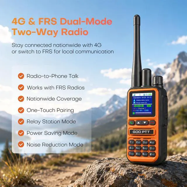 Alt view image 2 of 6 - PoC+FRS Dual Mode 4G LTE Long Range Walkie Talkies, Orange, 3 Pack | Phone Calls | Programmable | FRS Compatible | Nationwide 4G | One-Touch Pairing | Relay Mode | Power Saving | Noise Reduction