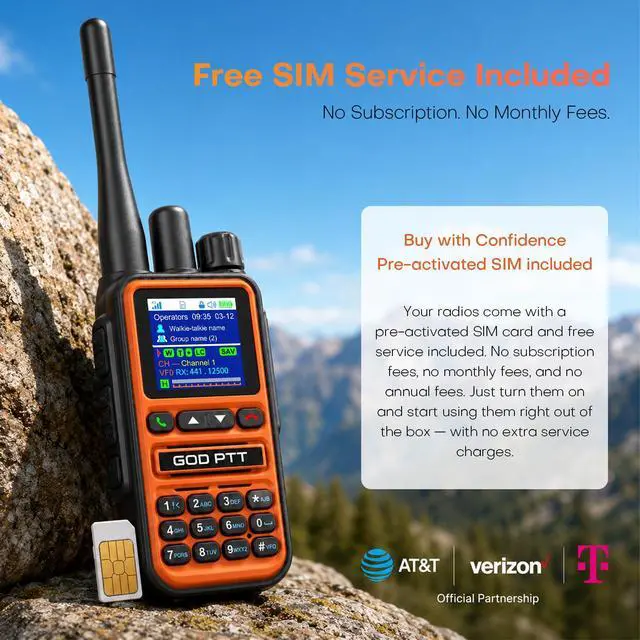 Alt view image 3 of 6 - PoC+FRS Dual Mode 4G LTE Long Range Walkie Talkies, Orange, 3 Pack | Phone Calls | Programmable | FRS Compatible | Nationwide 4G | One-Touch Pairing | Relay Mode | Power Saving | Noise Reduction