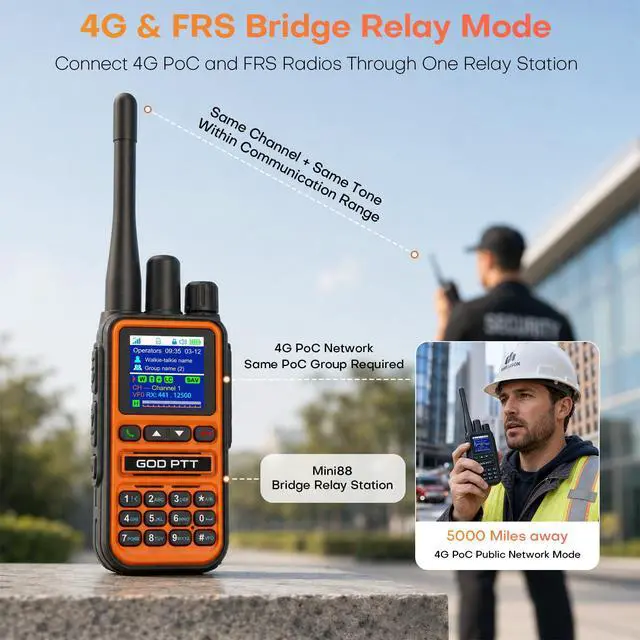 Alt view image 5 of 6 - PoC+FRS Dual Mode 4G LTE Long Range Walkie Talkies, Orange, 3 Pack | Phone Calls | Programmable | FRS Compatible | Nationwide 4G | One-Touch Pairing | Relay Mode | Power Saving | Noise Reduction