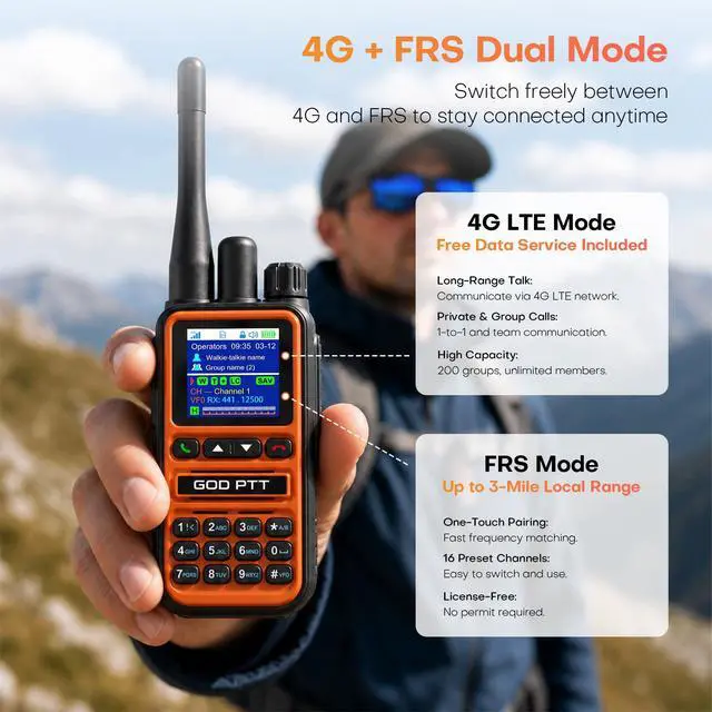 Alt view image 6 of 6 - PoC+FRS Dual Mode 4G LTE Long Range Walkie Talkies, Orange, 3 Pack | Phone Calls | Programmable | FRS Compatible | Nationwide 4G | One-Touch Pairing | Relay Mode | Power Saving | Noise Reduction