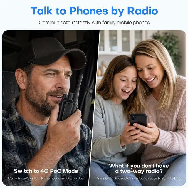 Alt view image 3 of 6 - PoC+FRS Dual Mode 4G LTE Long Range Walkie Talkies, Black, 2 Pack | Phone Calls | Programmable | FRS Compatible | Nationwide 4G | One-Touch Pairing | Relay Mode | Power Saving | Noise Reduction