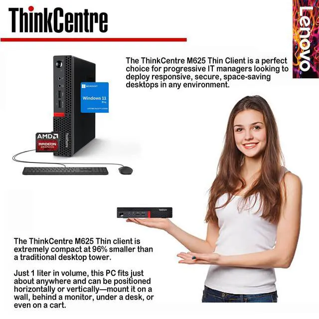 Alt view image 2 of 6 - ThinkCentre Mini Desktop w/Keyboard & Mouse, 16GB DDR4 RAM, 128GB SSD Drive, AMD Processor, Dual-Display Support, Wi-Fi, Bluetooth, USB, RJ-45, Windows 11, Business-Grade, WOWPC Recovery USB