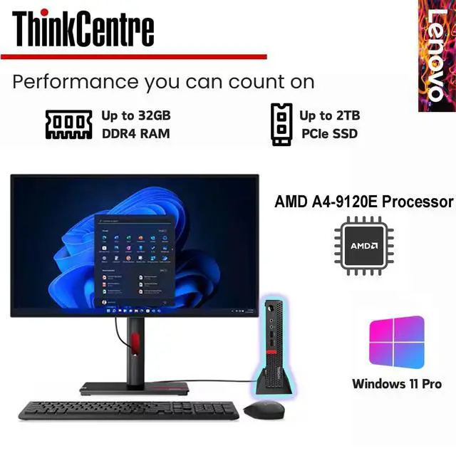 Alt view image 3 of 6 - ThinkCentre Mini Desktop w/Keyboard & Mouse, 16GB DDR4 RAM, 128GB SSD Drive, AMD Processor, Dual-Display Support, Wi-Fi, Bluetooth, USB, RJ-45, Windows 11, Business-Grade, WOWPC Recovery USB