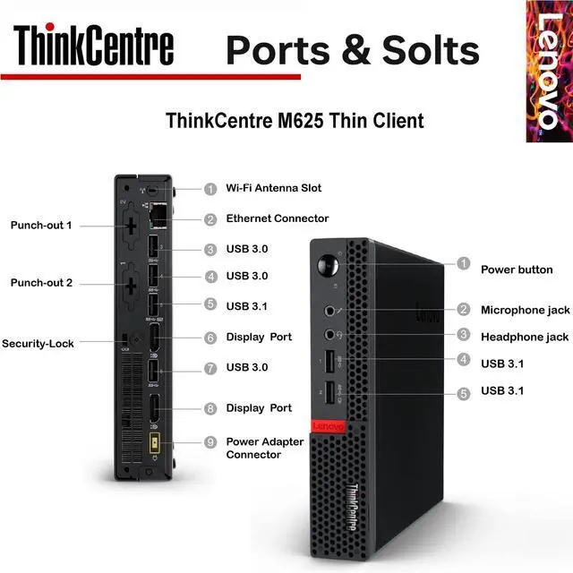 Alt view image 5 of 6 - ThinkCentre Mini Desktop w/Keyboard & Mouse, 16GB DDR4 RAM, 128GB SSD Drive, AMD Processor, Dual-Display Support, Wi-Fi, Bluetooth, USB, RJ-45, Windows 11, Business-Grade, WOWPC Recovery USB
