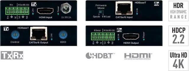 Main image of KD-X222PO 4K HDMI Over CAT5e/6 HDBaseT Extender Tx + Rx Kit, 10.2Gbps Bandwidth, Support for Standard 3D Stereoscopic Signal Formats, IR Emitter and Sensor Included