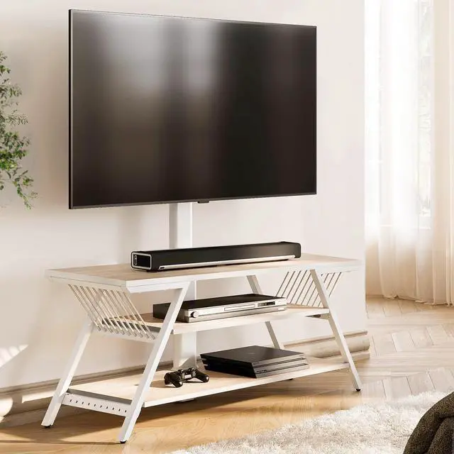 Main image of Wood TV Stand with Mount for 32-65 Inch TVS Entertainment Center with Mount for LCD/LED Flat Curved Screens - Height Adjustable, Cable Management, Open Storage, White, VESA 600 x 400 mm