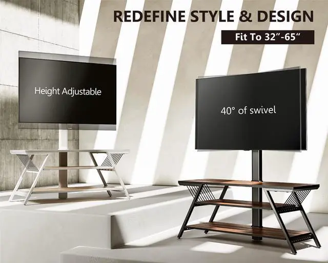 Alt view image 2 of 6 - Wood TV Stand with Mount for 32-65 Inch TVS Entertainment Center with Mount for LCD/LED Flat Curved Screens - Height Adjustable, Cable Management, Open Storage, White, VESA 600 x 400 mm