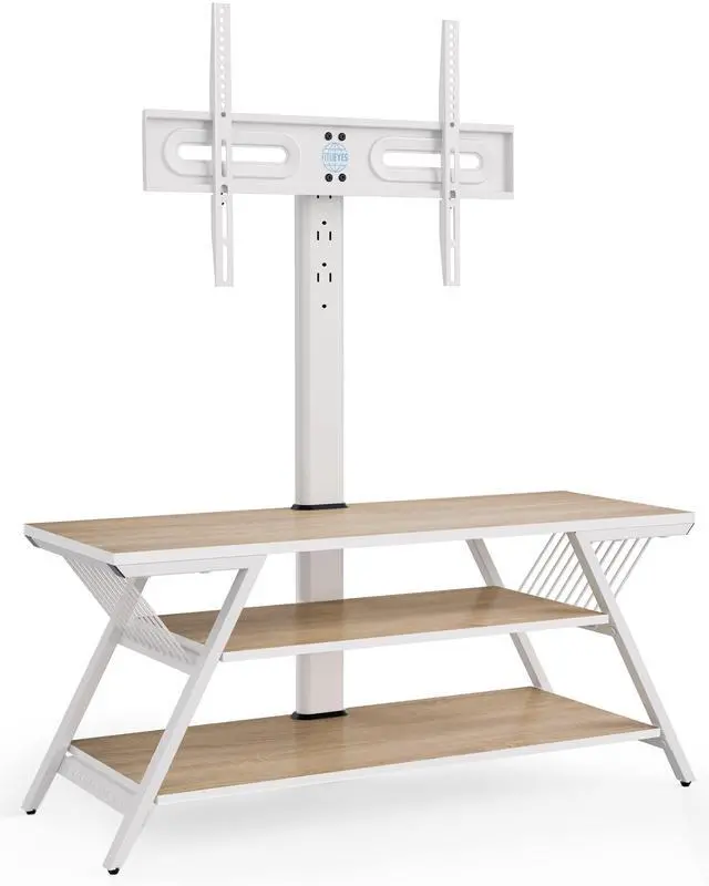 Alt view image 6 of 6 - Wood TV Stand with Mount for 32-65 Inch TVS Entertainment Center with Mount for LCD/LED Flat Curved Screens - Height Adjustable, Cable Management, Open Storage, White, VESA 600 x 400 mm