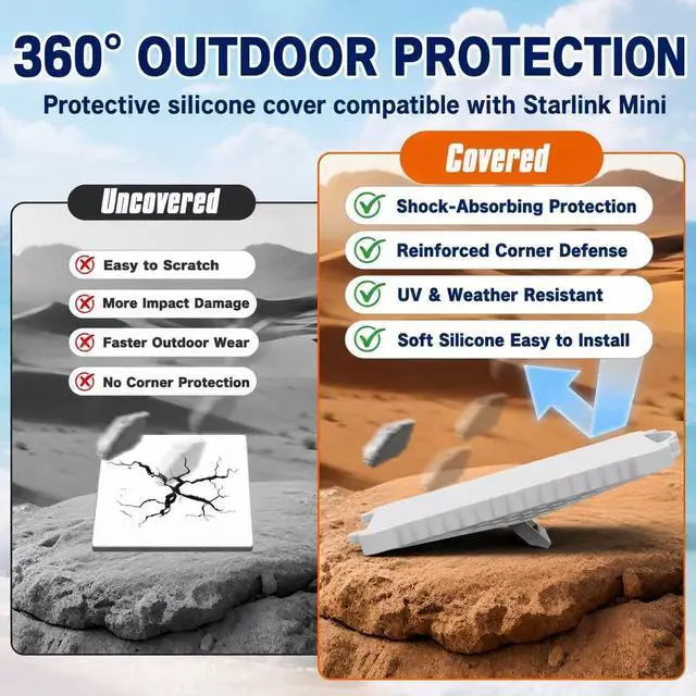 Alt view image 2 of 6 - Protective Case for Starlink Mini Silicone Cover Full Wrap Outdoor RV Use | Shockproof Honeycomb Cushion, Reinforced Corners, Handle & Carabiner, Anti-Scratch & Port Dust Plug for Hiking Camping Trave